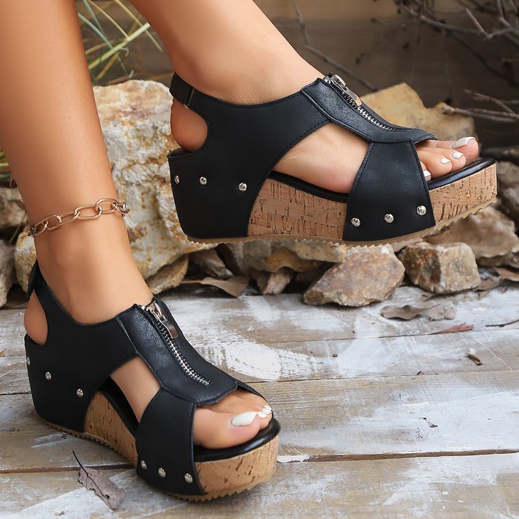 Sandales Compensées Zippées d'Été – Sandales Élégantes et Confortables pour Femmes