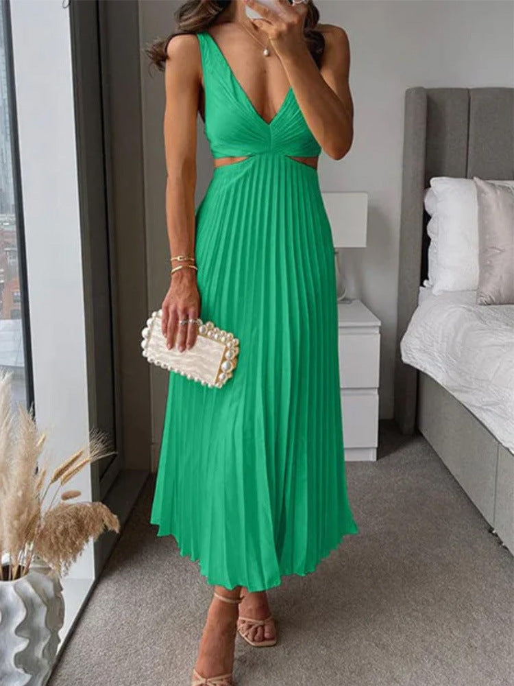 ROBE LONGUE PLISSÉE À BRETELLES