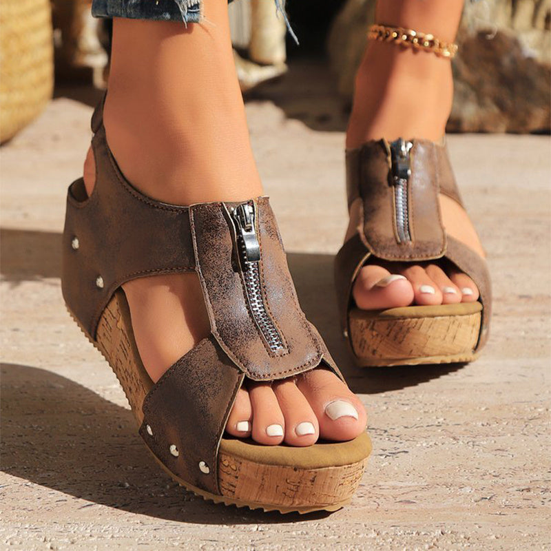 Sandales Compensées Zippées d'Été – Sandales Élégantes et Confortables pour Femmes