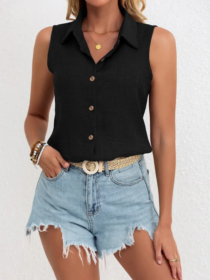 CHEMISE SANS MANCHES EN COTON ET LIN