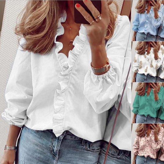 Blouse à Volants Manches Longues