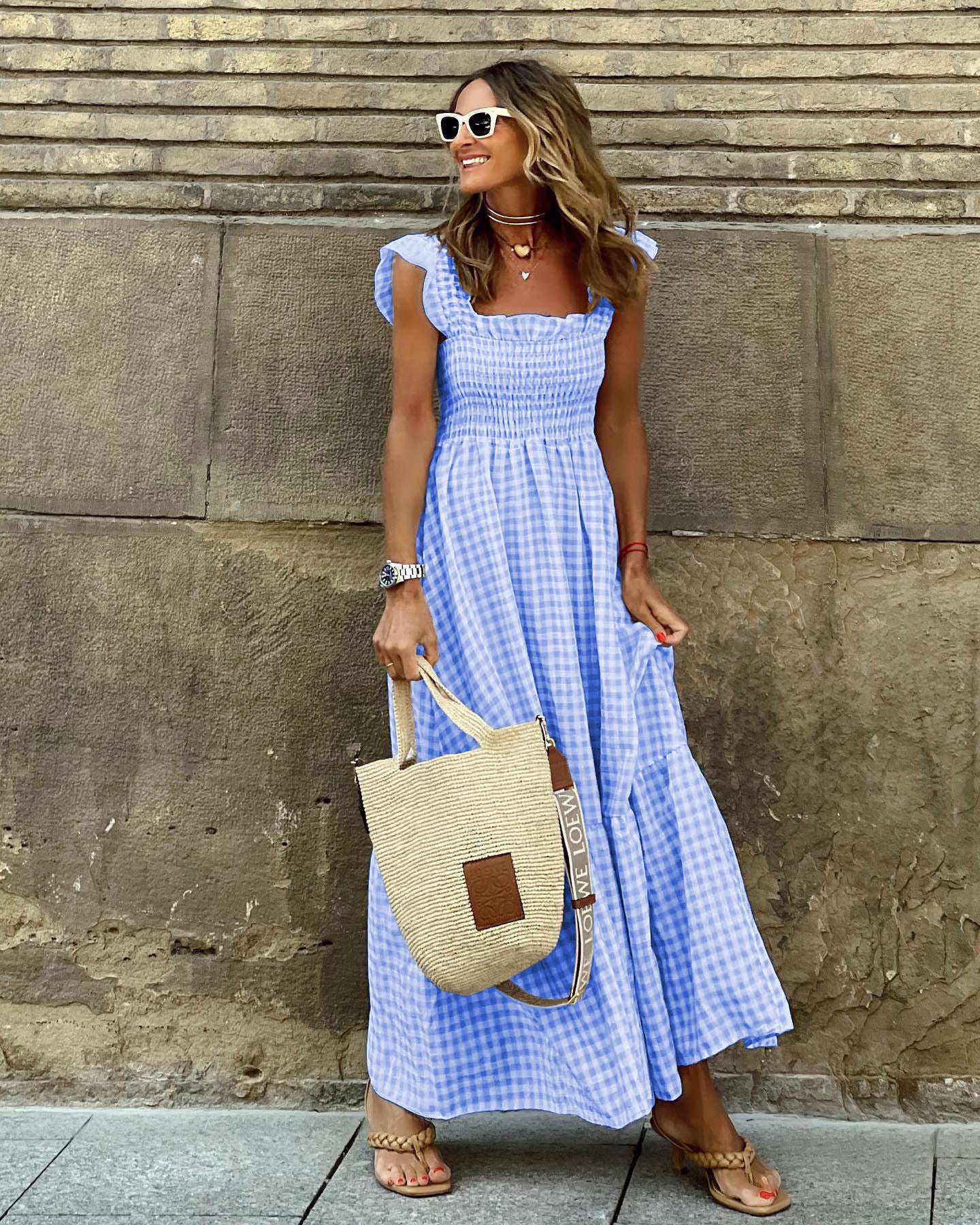 ROBE À CARREAUX SANS MANCHES
