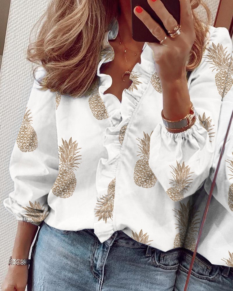 Blouse à Volants Manches Longues