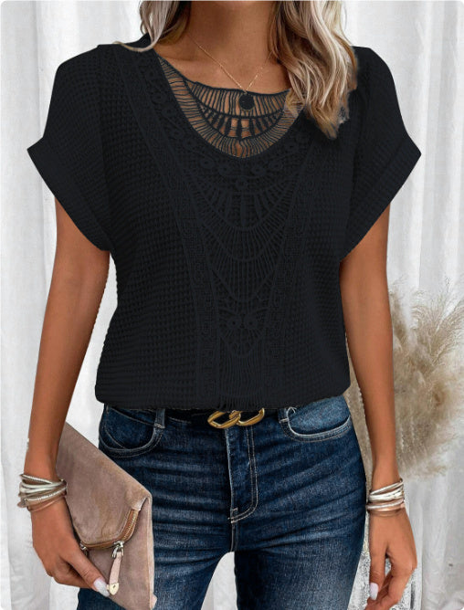 T-SHIRT AJOURÉ ÉTÉ — STYLE ETHNIQUE POUR FEMME
