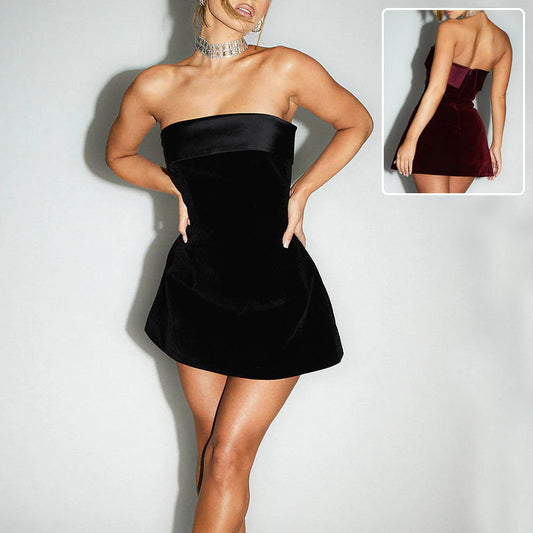 ROBE COURTE STYLE BUSTIER – FERMETURE ÉCLAIR, COUPE A-LIGNE, LOOK ÉLÉGANT