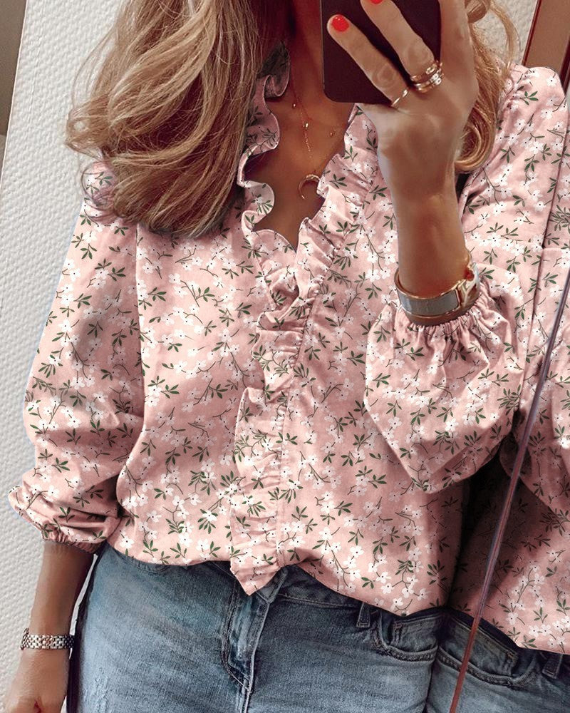 Blouse à Volants Manches Longues