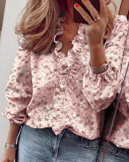 Blouse à Volants Manches Longues