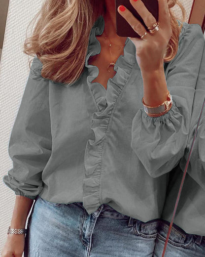Blouse à Volants Manches Longues