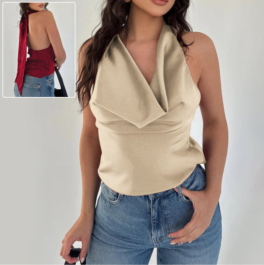 Top bustier femme noué, sans dos, coupe ajustée, uni et tendance