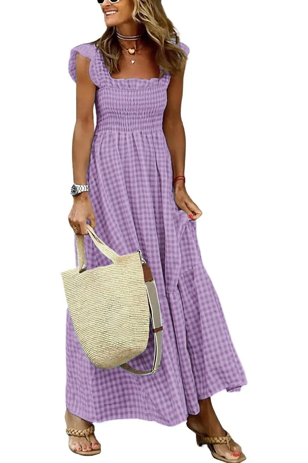 ROBE À CARREAUX SANS MANCHES