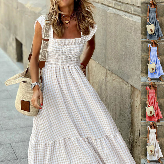 ROBE À CARREAUX SANS MANCHES