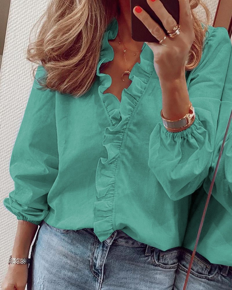 Blouse à Volants Manches Longues