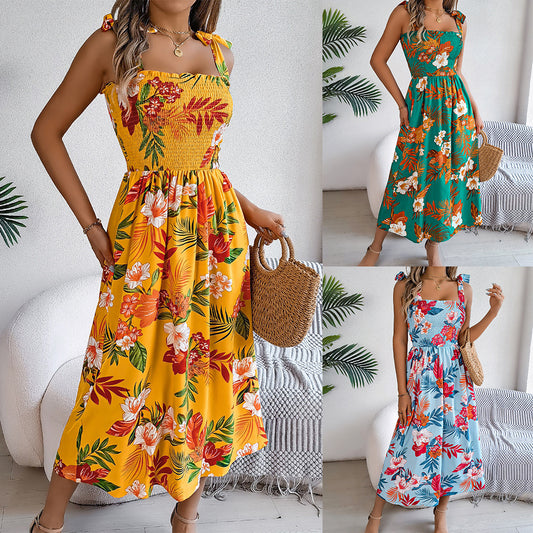 ROBE LONGUE FLEURIE À BRETELLES