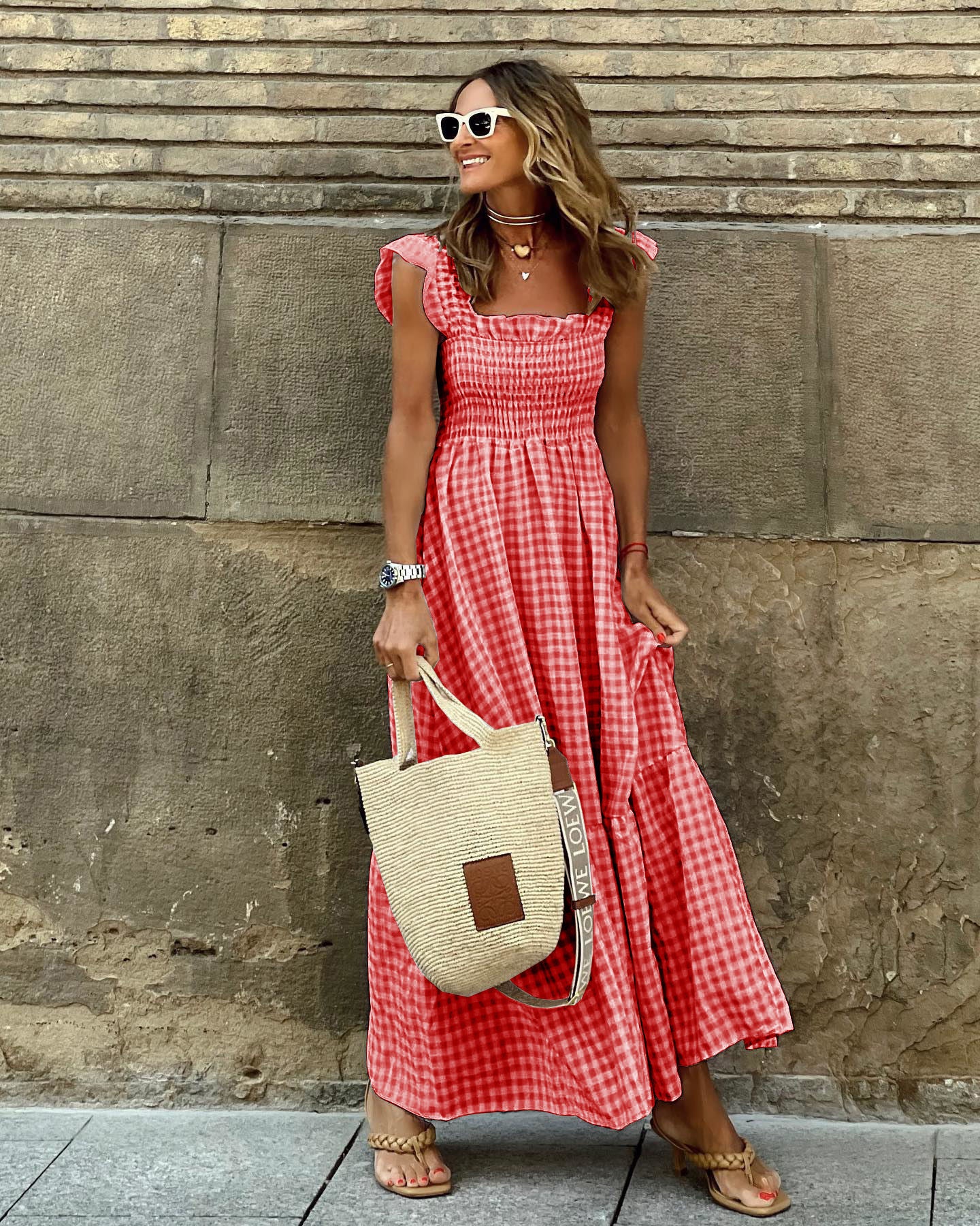 ROBE À CARREAUX SANS MANCHES