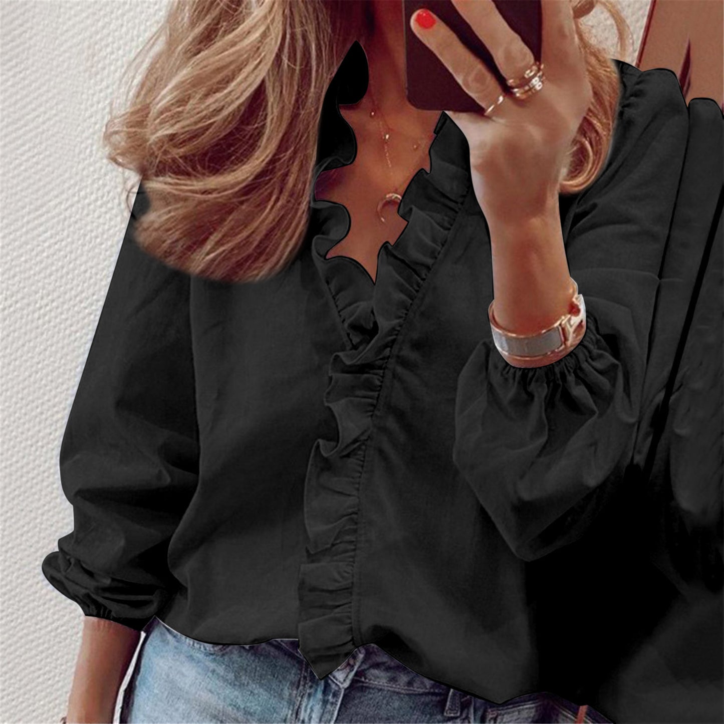 Blouse à Volants Manches Longues