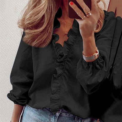 Blouse à Volants Manches Longues