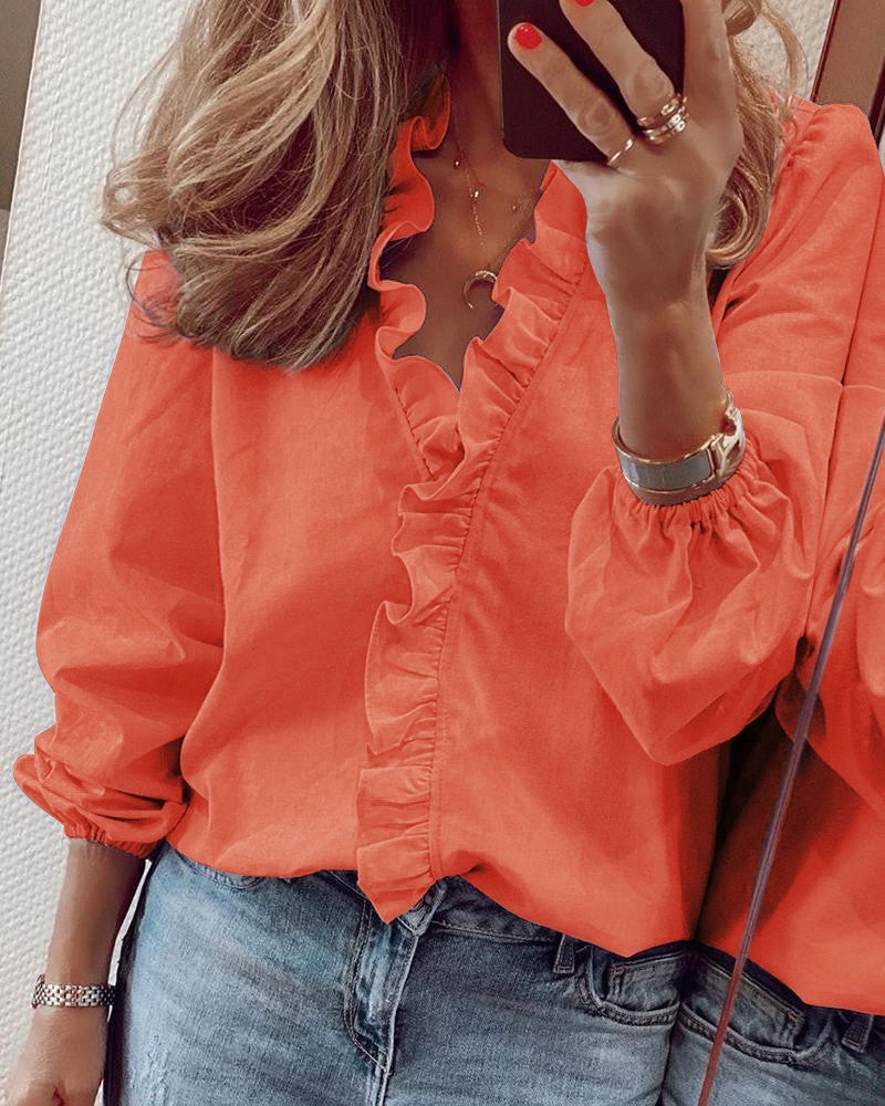 Blouse à Volants Manches Longues
