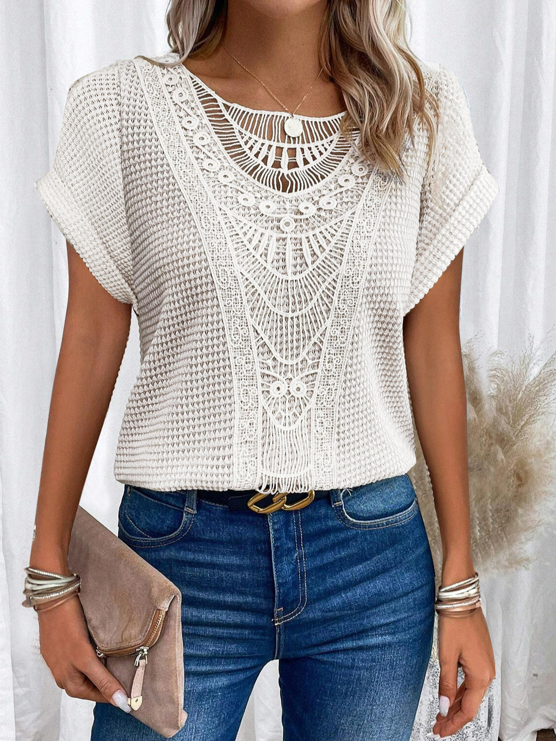 T-SHIRT AJOURÉ ÉTÉ — STYLE ETHNIQUE POUR FEMME