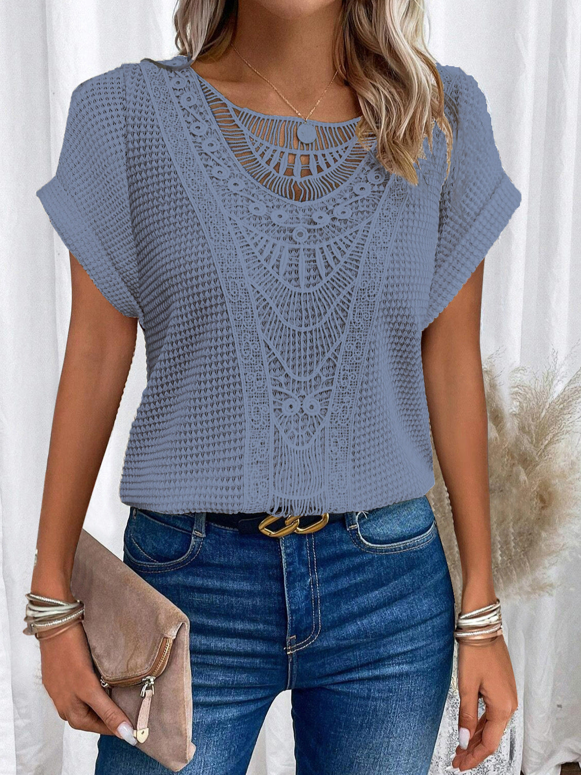 T-SHIRT AJOURÉ ÉTÉ — STYLE ETHNIQUE POUR FEMME