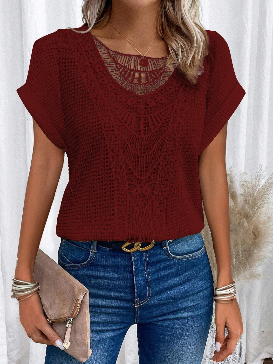 T-SHIRT AJOURÉ ÉTÉ — STYLE ETHNIQUE POUR FEMME
