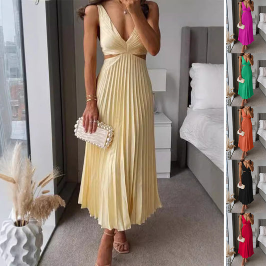 ROBE LONGUE PLISSÉE À BRETELLES