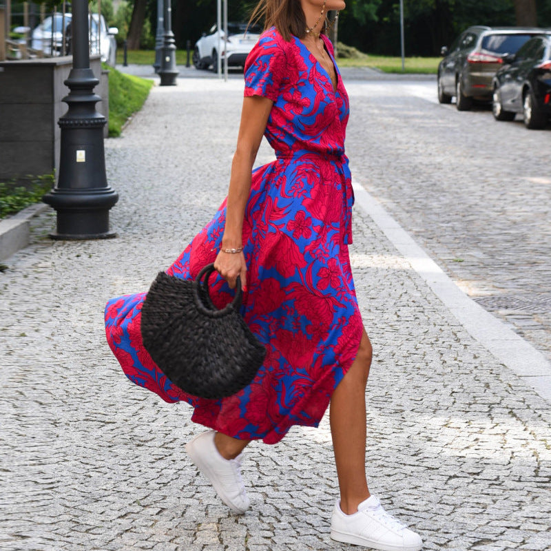 Robe Fluide à Imprimé Tropical