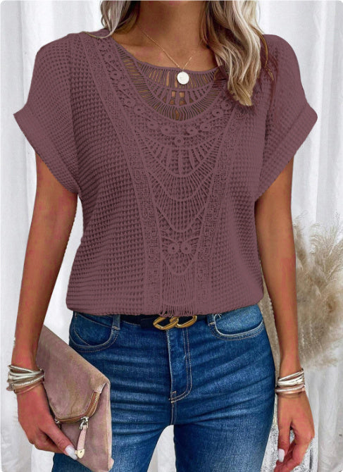 T-SHIRT AJOURÉ ÉTÉ — STYLE ETHNIQUE POUR FEMME