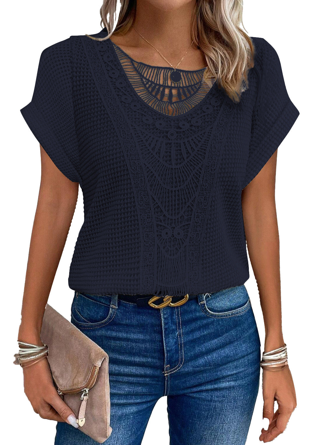 T-SHIRT AJOURÉ ÉTÉ — STYLE ETHNIQUE POUR FEMME